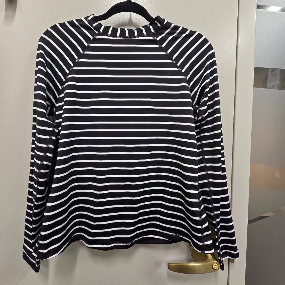 Kona Sol Black & White Striped Long‑Sleeve Swim Top